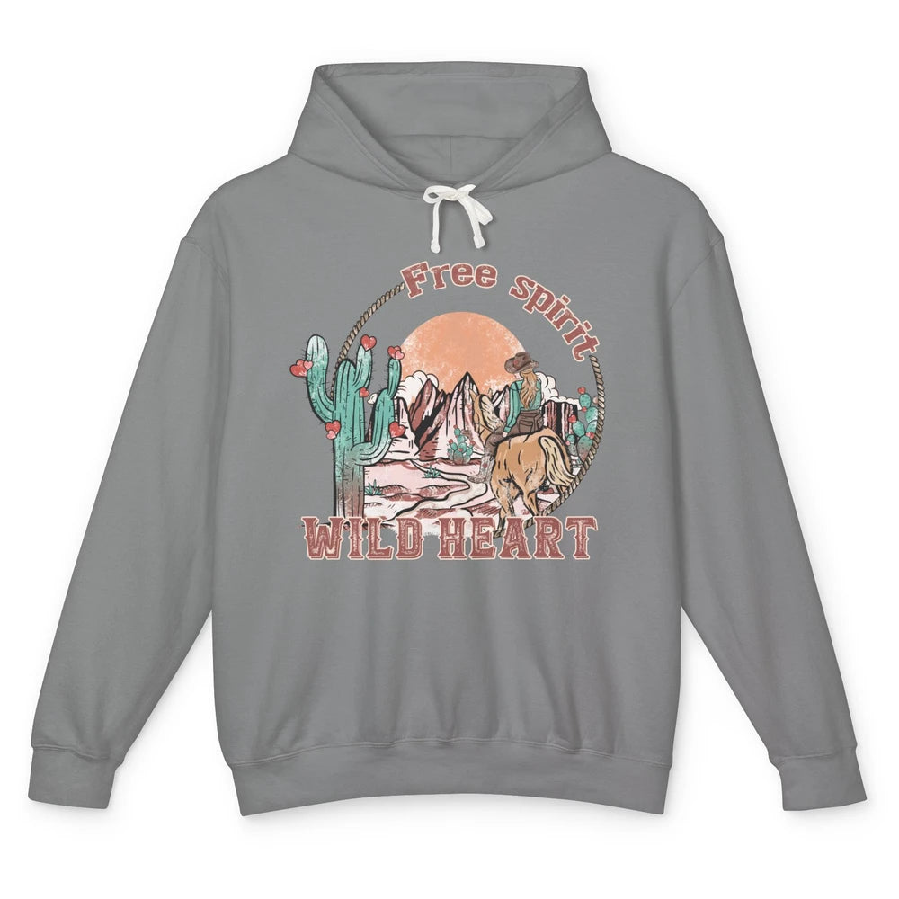 Free Spirit Wild Heart Cowgirl Western Country Happy Valentine's Day Rodeo Horseback Vintage Cactus Texas Horse Rider Howdy Unisex Lightweight Hoodie