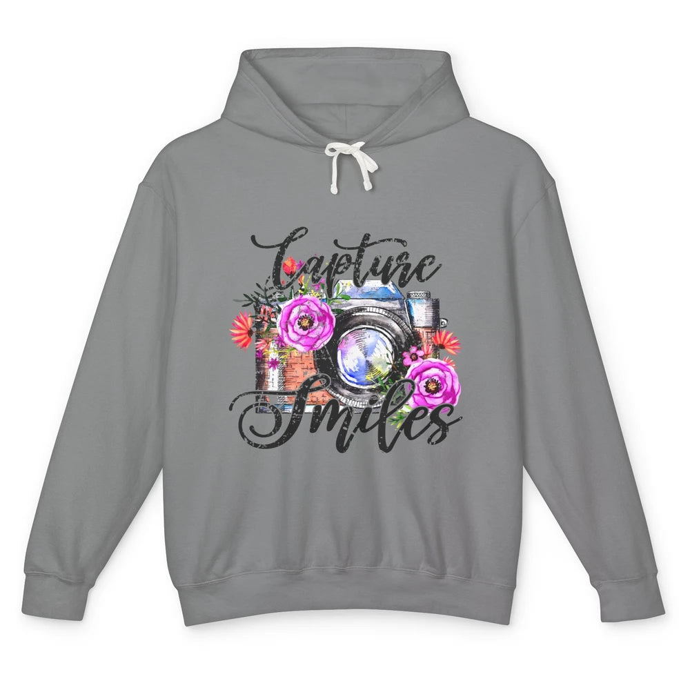 Photography Day Capture Smiles Retro Floral Camera Traveller Unisex Lightweight Hoodie