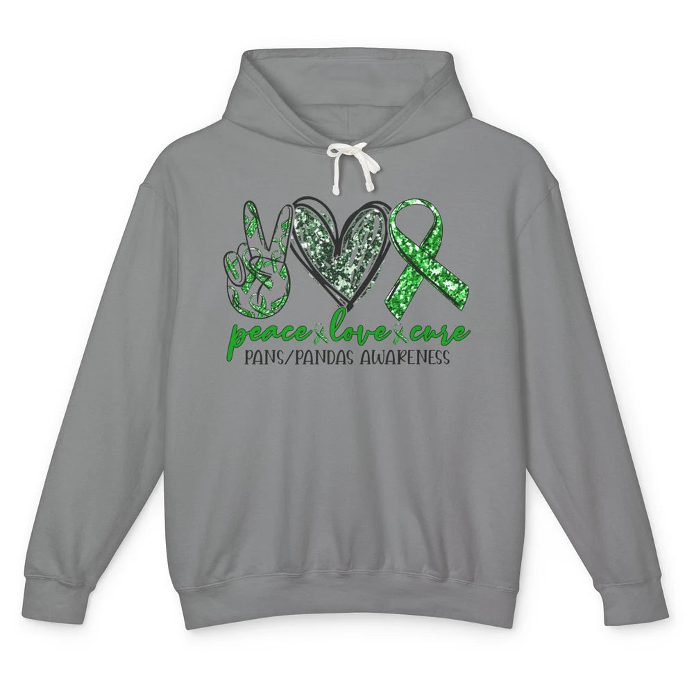 PANS/PANDAS Awareness Green Ribbon Peace Love Cure Unisex Lightweight Hoodie