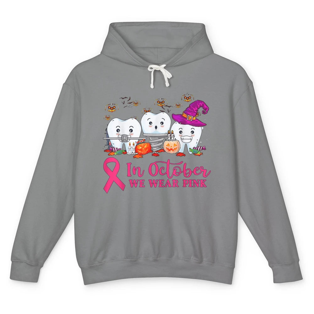 Dental Dentist Teeth October Wear Pink Breast Cancer Month Unisex Lightweight Hoodie