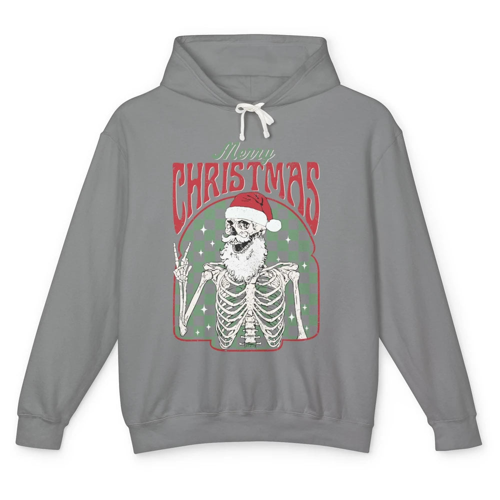 Merry Christmas Skeleton Santa Claus Vintage Xmas Skull Vibe Unisex Lightweight Hoodie