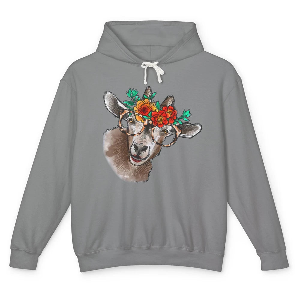 Retro Goat Glasses Flower Goat Girl Goat Lovers Gift Unisex Lightweight Hoodie