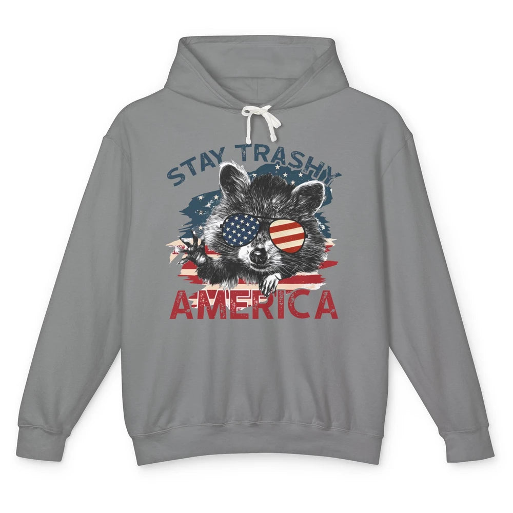 Raccoon US Flag Glasses Stay Trashy America Patriot Racoon Unisex Lightweight Hoodie