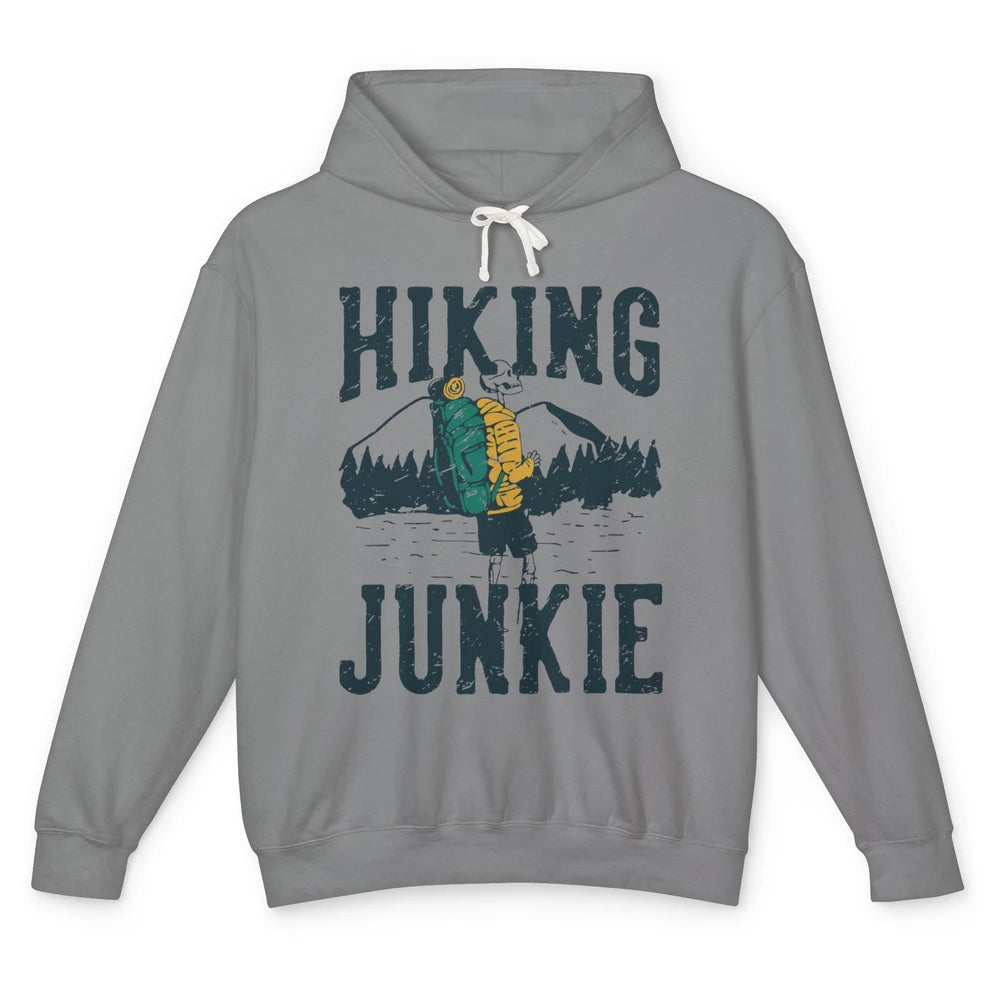 Retro Mountain Hiking Junkie Skeleton Nature Exploring Hiker Unisex Lightweight Hoodie