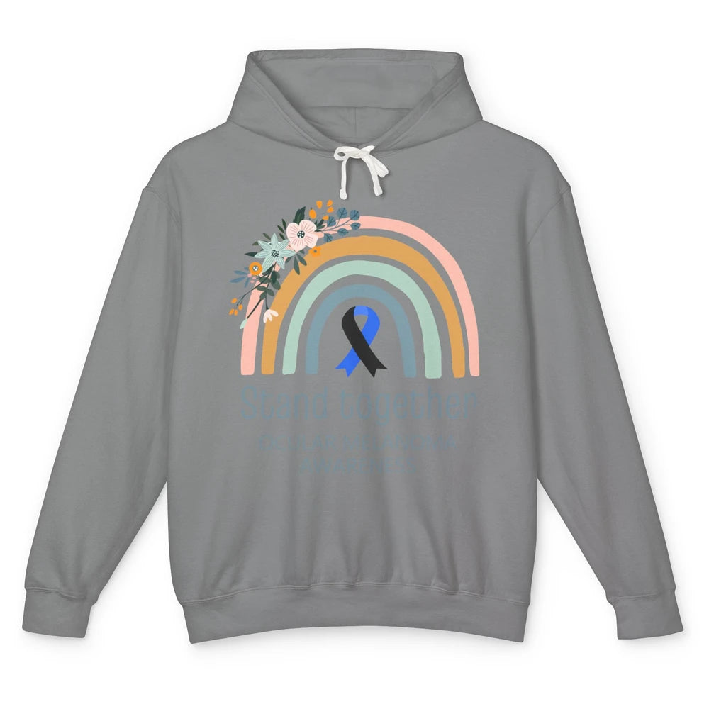 Ocular Melanoma Awareness Rainbow Floral Black Blue Ribbon Unisex Lightweight Hoodie