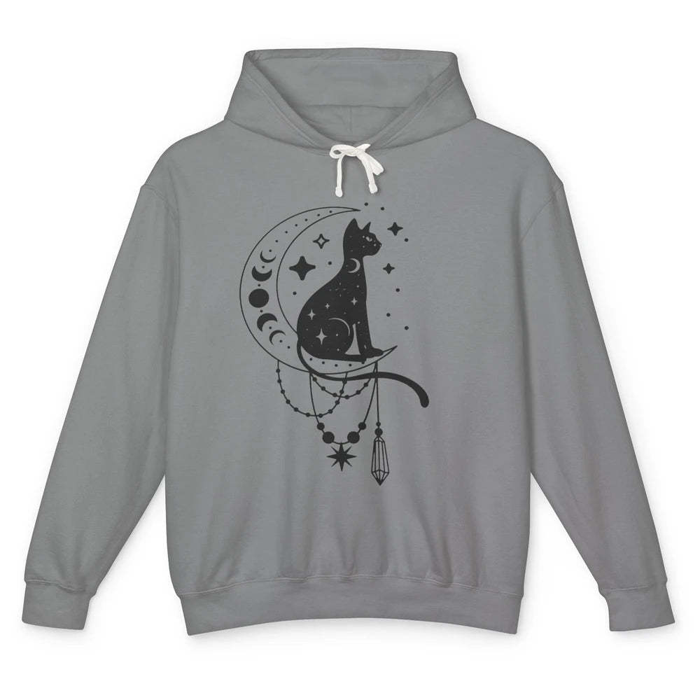 Retro Halloween Gothic Cat Witch The Moon Tarot Witchcraft Unisex Lightweight Hoodie