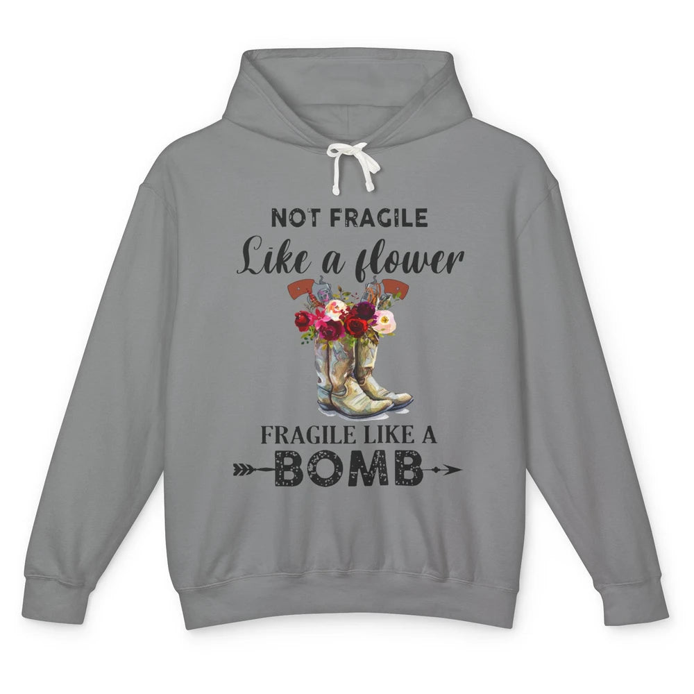 Retro Cowgirl Fragile Like A Bomb Cowgirl Boots Western Girl Unisex Lightweight Hoodie