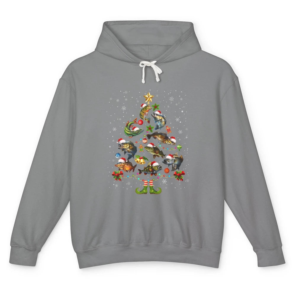 Merry Christmas Fishmas Fishing Tree Fisherman Xmas Lights Unisex Lightweight Hoodie