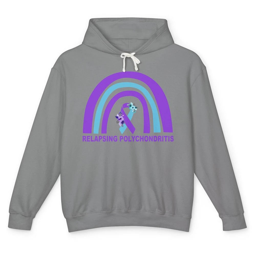 Relapsing Polychondritis Awareness Floral Blue Purple Ribbon Unisex Lightweight Hoodie