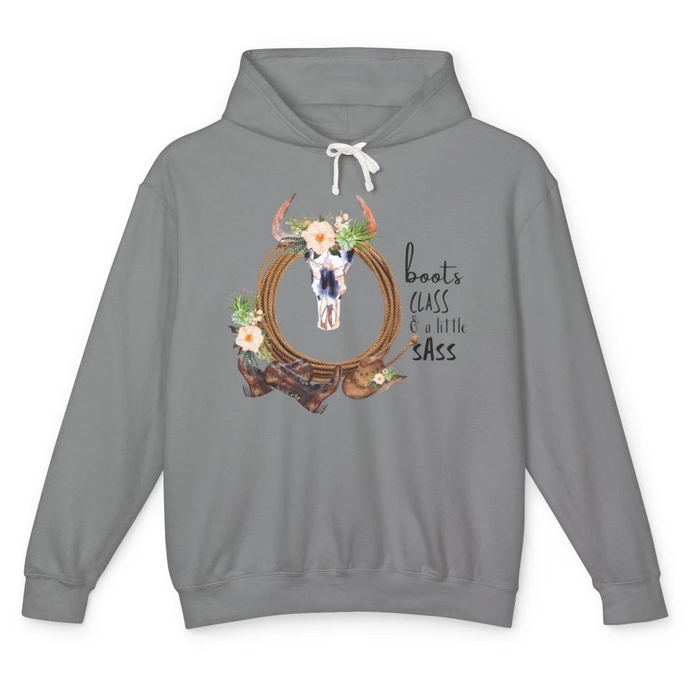 Retro Cowgirl Boots And Hat Boots Class A Little Sass Cowboy Unisex Lightweight Hoodie
