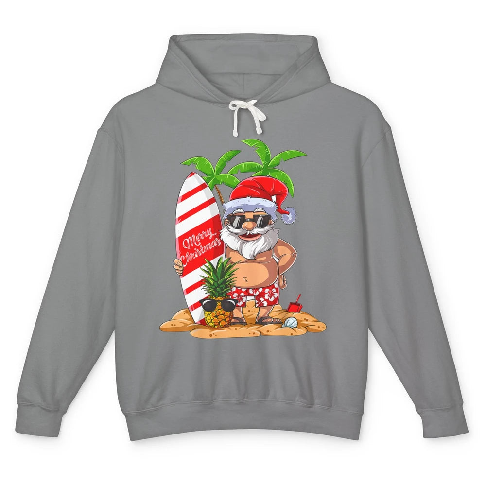 Christmas in July Santa Hawaii Surfing Summer Christmas Unisex Lightweight Hoodie