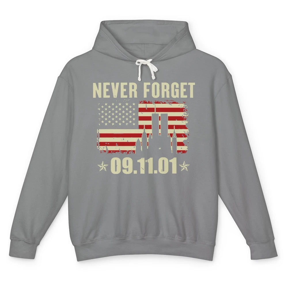 Retro Never Forget 911 American Flag Patriotic Memorial Gift Unisex Lightweight Hoodie