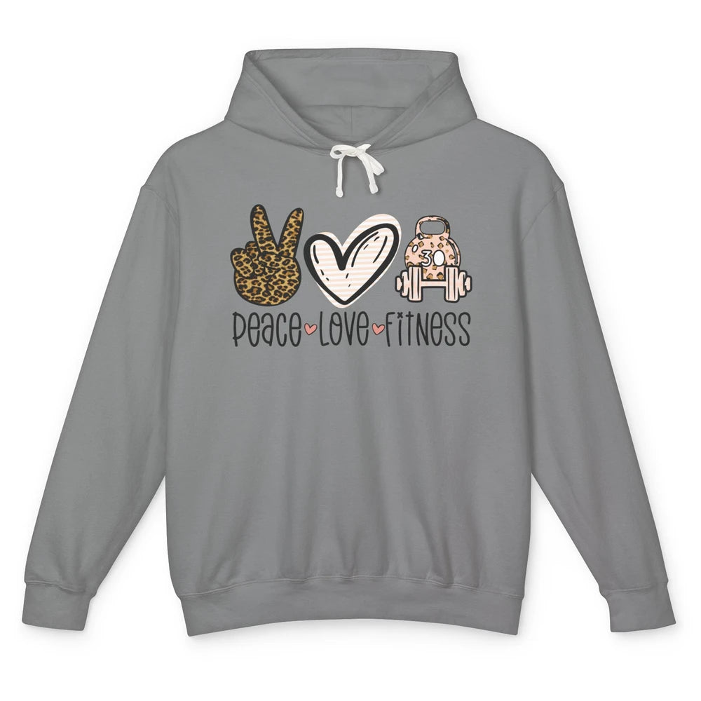 Peace Love Fitness Leopard Fitness Workout Gym Trainer Gift Unisex Lightweight Hoodie