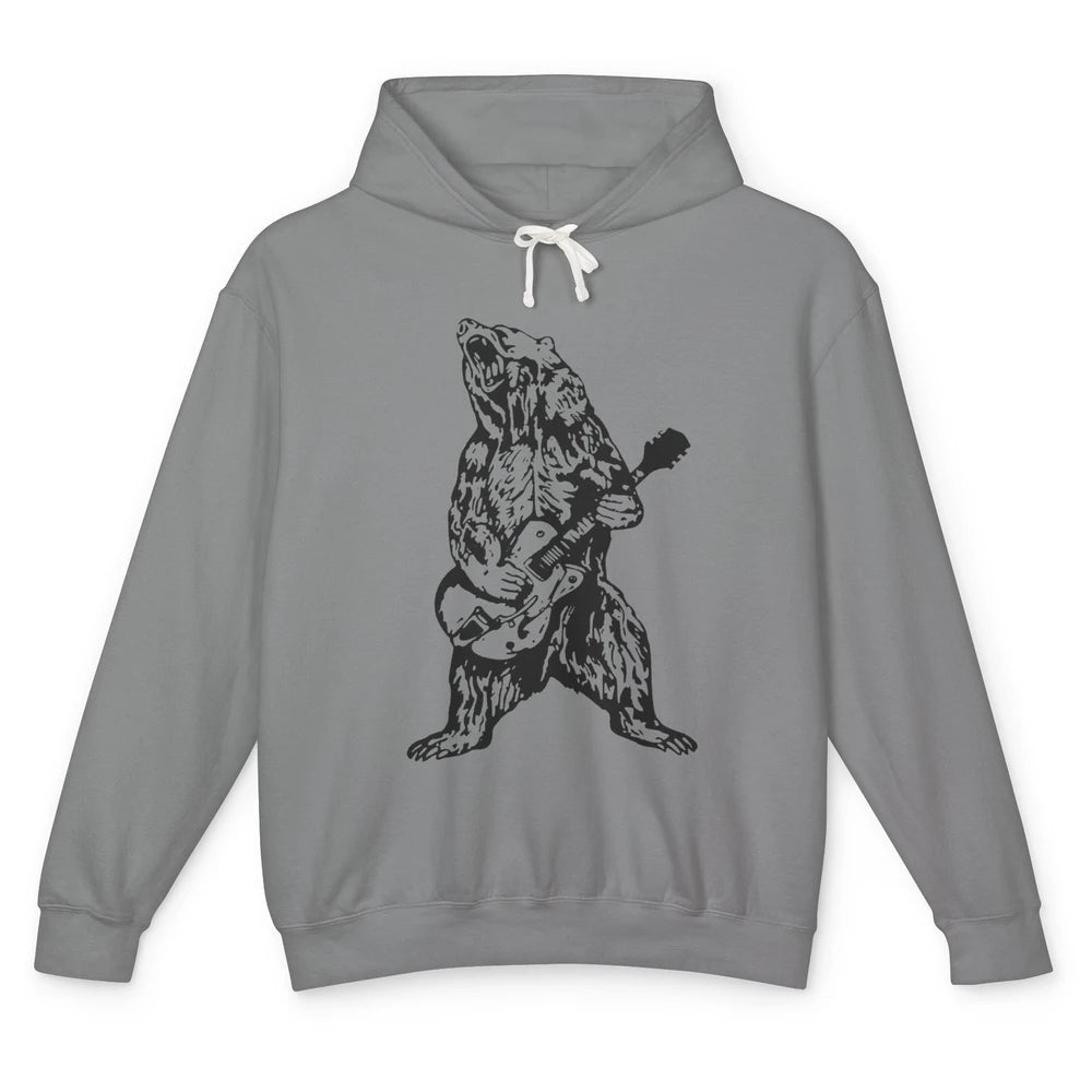 Retro Bear Playing Bass Guitar Bear Guitarist Musician Gift Unisex Lightweight Hoodie