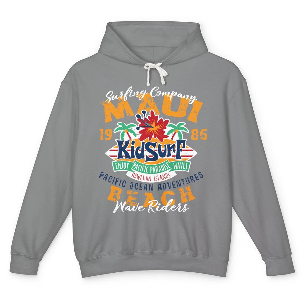 Retro Maui Island 1986 Hawaii Kid Surfing Pacific Paradise Unisex Lightweight Hoodie