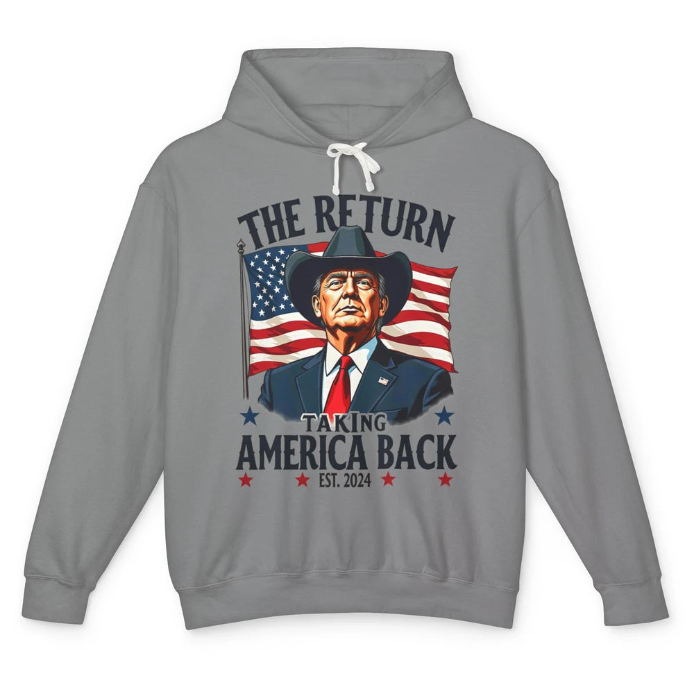 Patriotic President Donald Trump Cowboy Taking America Back Republican Political Rodeo USA Unisex Lightweight Hoodie