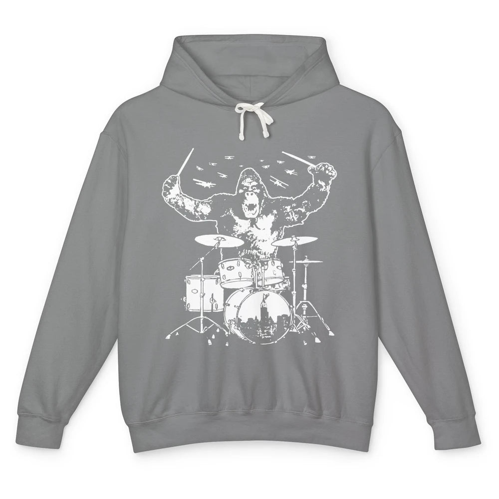 Retro Gorilla Drumming Drummers Gift Percussionists Unisex Lightweight Hoodie