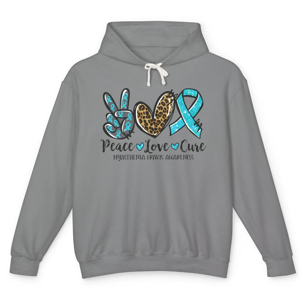 Myasthenia Gravis Awareness Ribbon Peace Love Cure Leopard Unisex Lightweight Hoodie