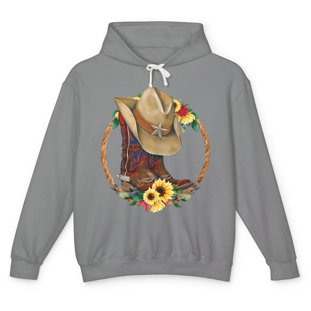 Retro Cowboy Boots Sunflower Let's Go Girls Western Cowgirls Unisex Lightweight Hoodie
