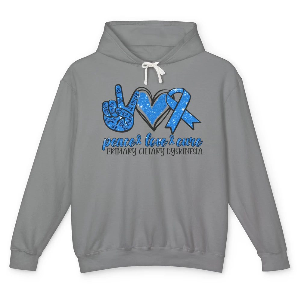 Primary Ciliary Dyskinesia Peace Love Cure Blue Ribbon Unisex Lightweight Hoodie