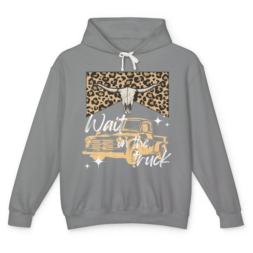 Retro Leopard Bull Skull Wait In The Truck Western Country Unisex Lightweight Hoodie