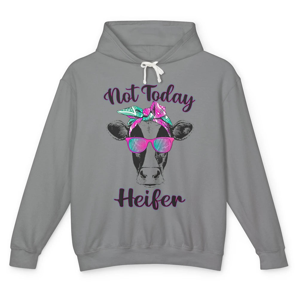 Not Today Heifer Funny Cow With Glasses Bandana Heifer Lover Unisex Lightweight Hoodie