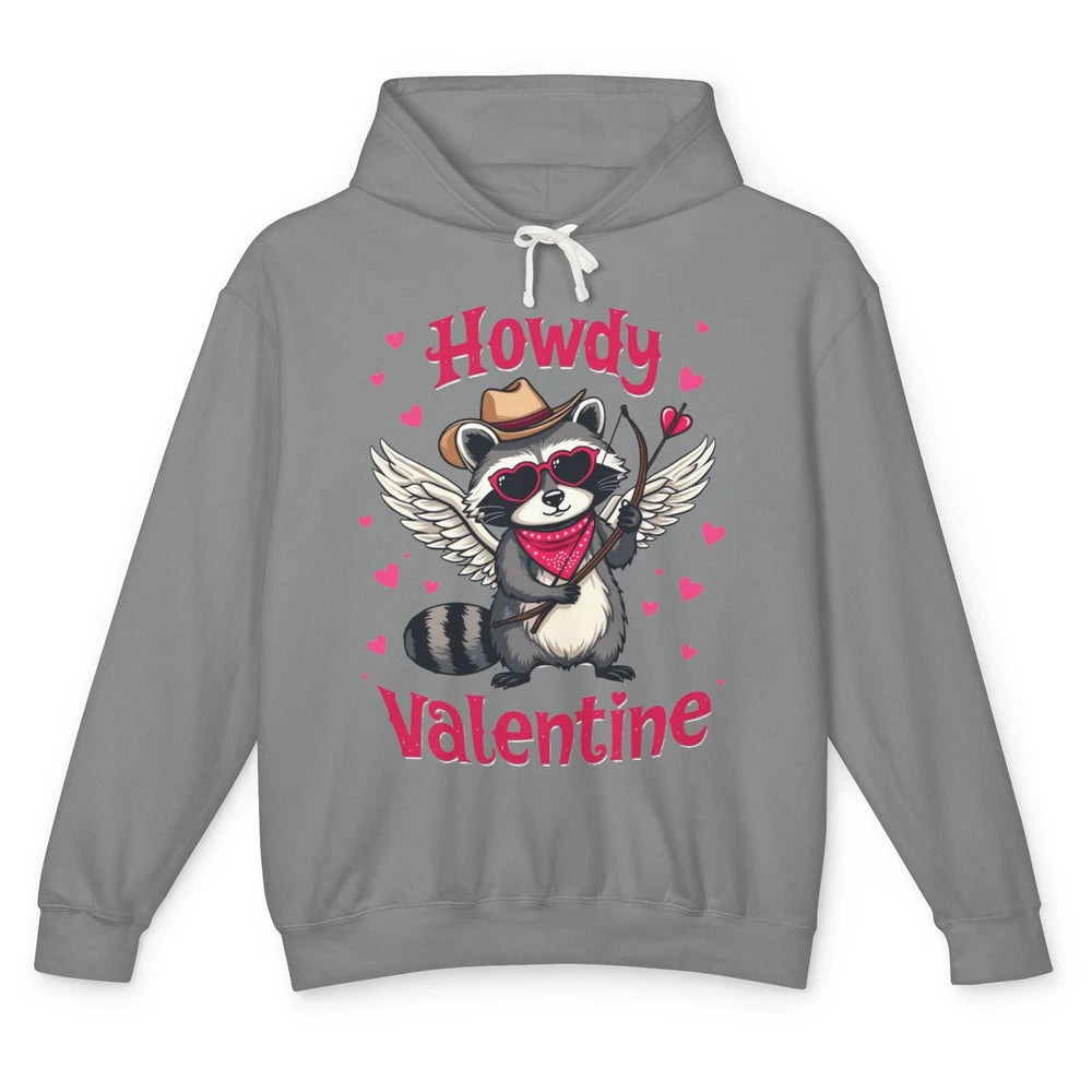 Howdy Valentine Cowboy Hat Cupid Raccoon Funny Opossum Love Heart Cute Western Possum Rodeo Unisex Lightweight Hoodie