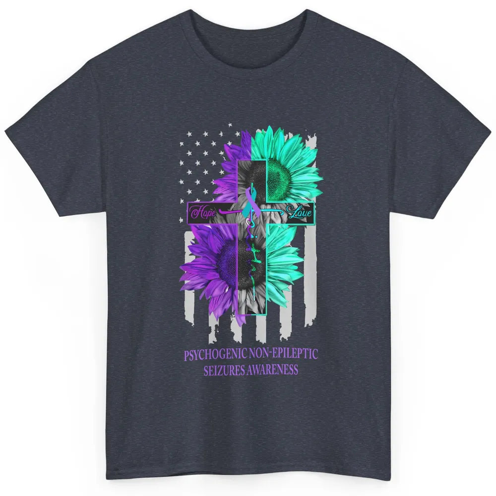 PNES Awareness Faith Hope Love Jesus Cross US Flag Ribbon Classic Unisex T-Shirt