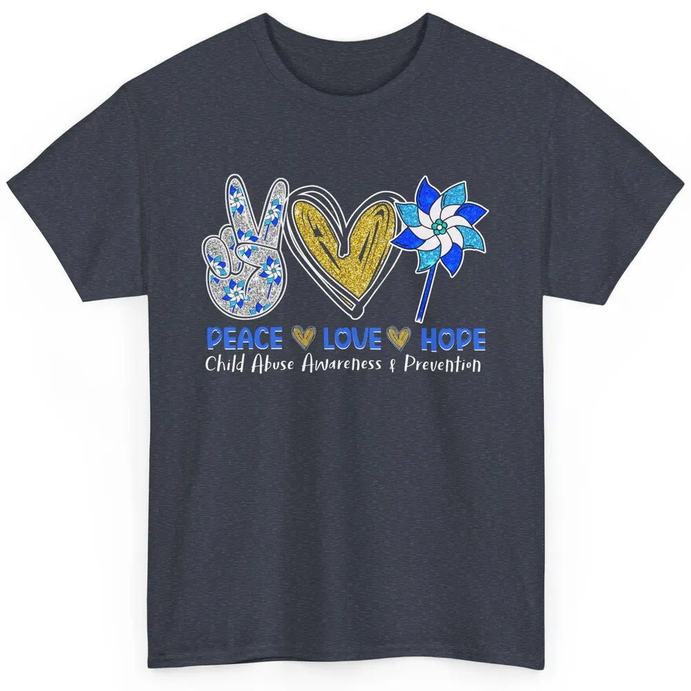 Peace Love Leopard Pinwheel Child Abuse Prevention Month Classic Unisex T-Shirt
