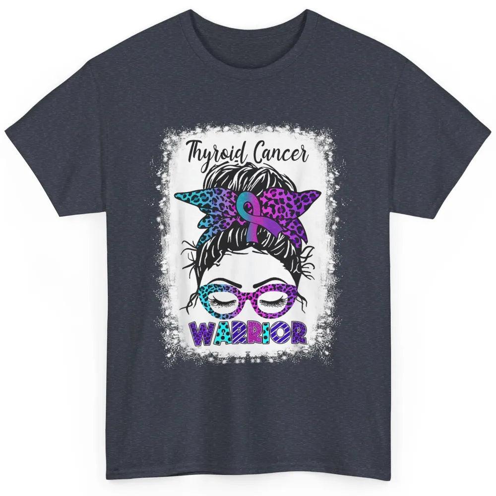 Messy Hair Woman Leopard Warrior Thyroid Cancer Awareness Classic Unisex T-Shirt