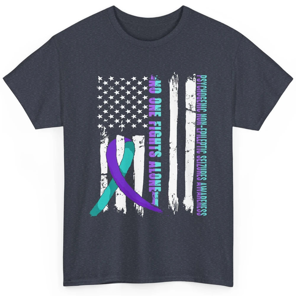 PNES Awareness Purple Teal Ribbon No One Fight Alone US Flag Classic Unisex T-Shirt