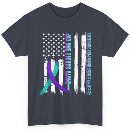 PNES Awareness Purple Teal Ribbon No One Fight Alone US Flag Classic Unisex T-Shirt