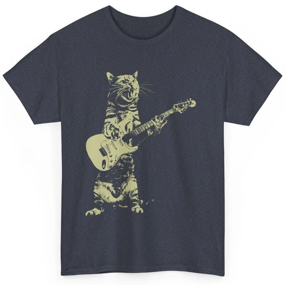 Retro Cat Playing Guitar Cat Guitarist Music Lovers Cat Mom Classic Unisex T-Shirt