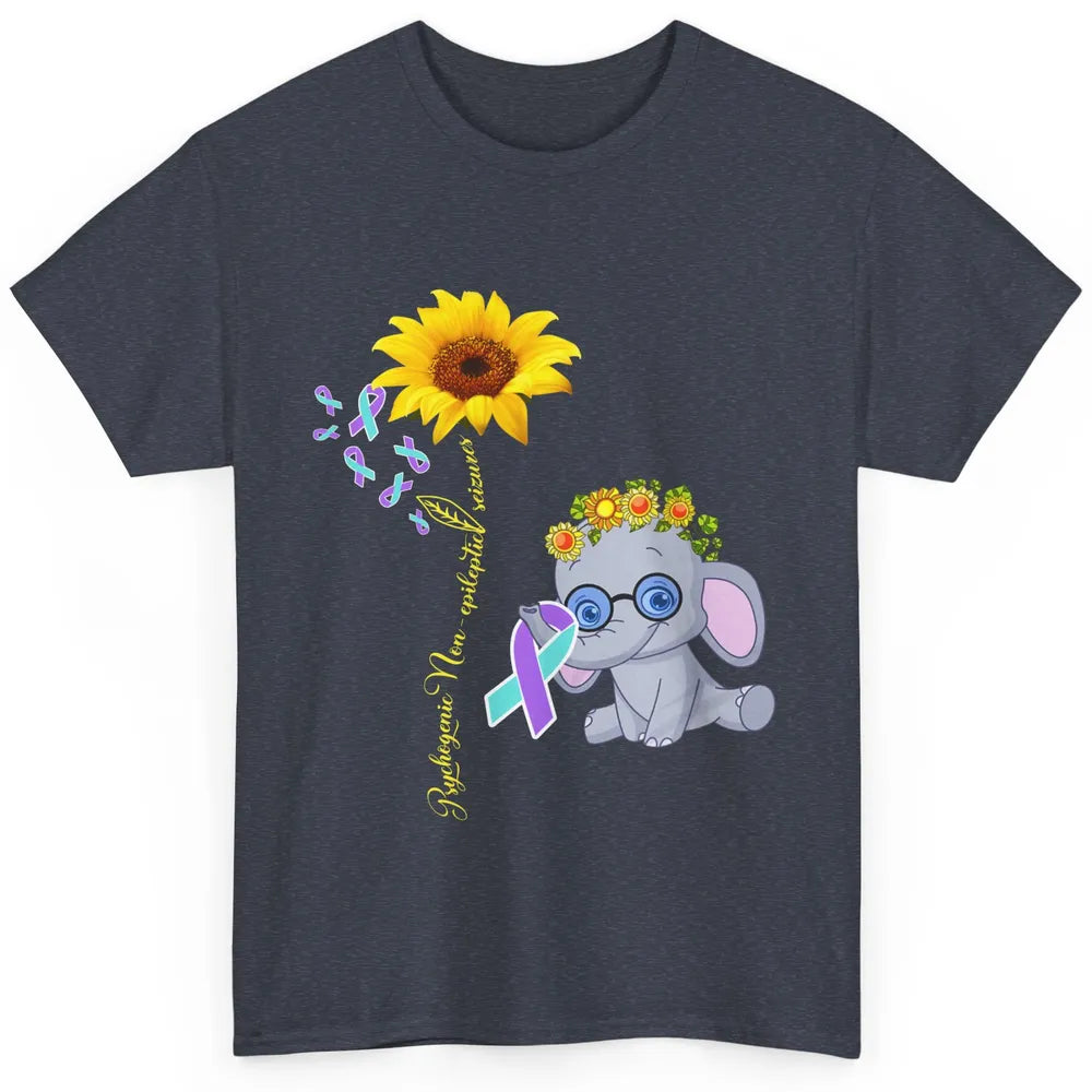PNES Awareness Purple Teal Ribbon Sunflower Baby Elephant Classic Unisex T-Shirt