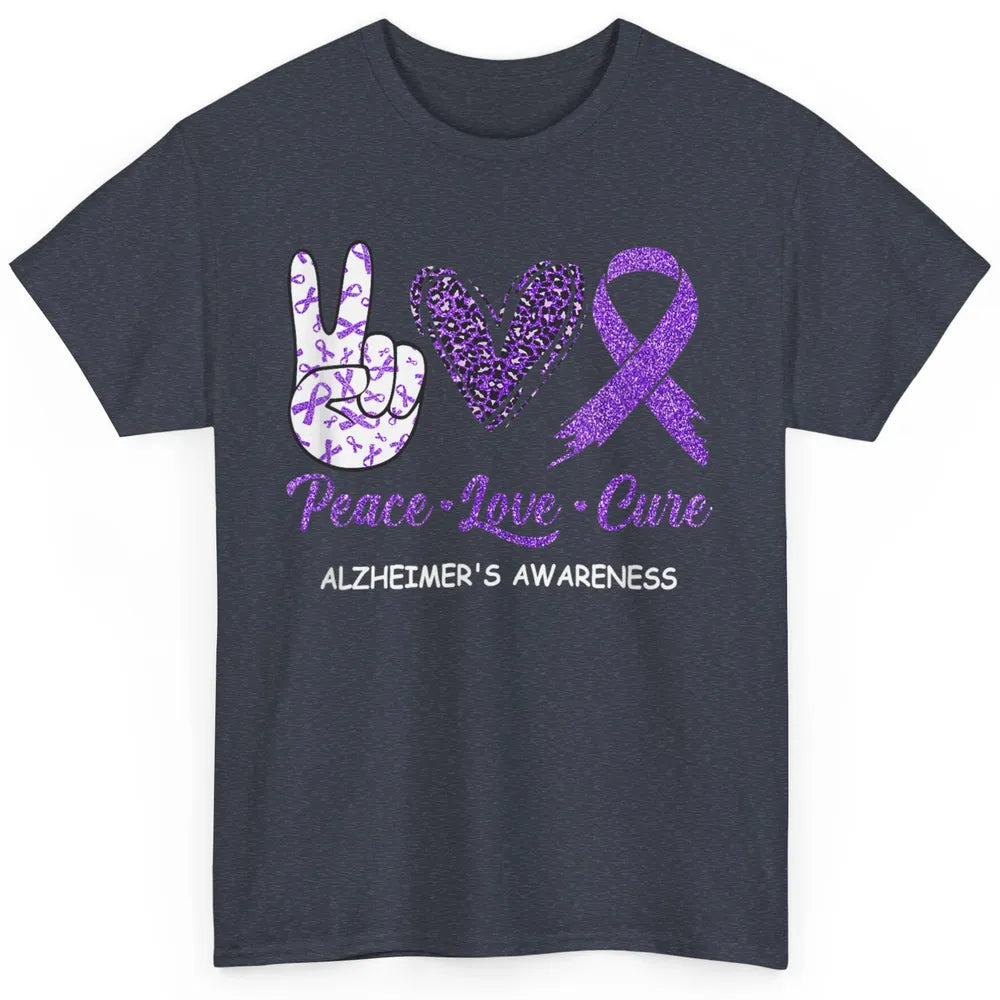 Peace Love Cure Purple Ribbon Alzheimer Disease Awareness Classic Unisex T-Shirt