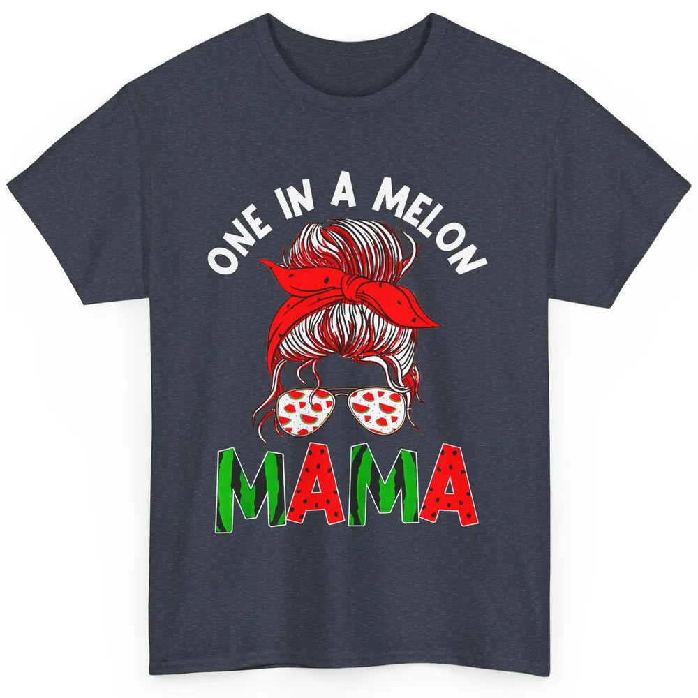 One In A Melon Mama Messy Bun Watermelon Summer Fruit Mother Classic Unisex T-Shirt