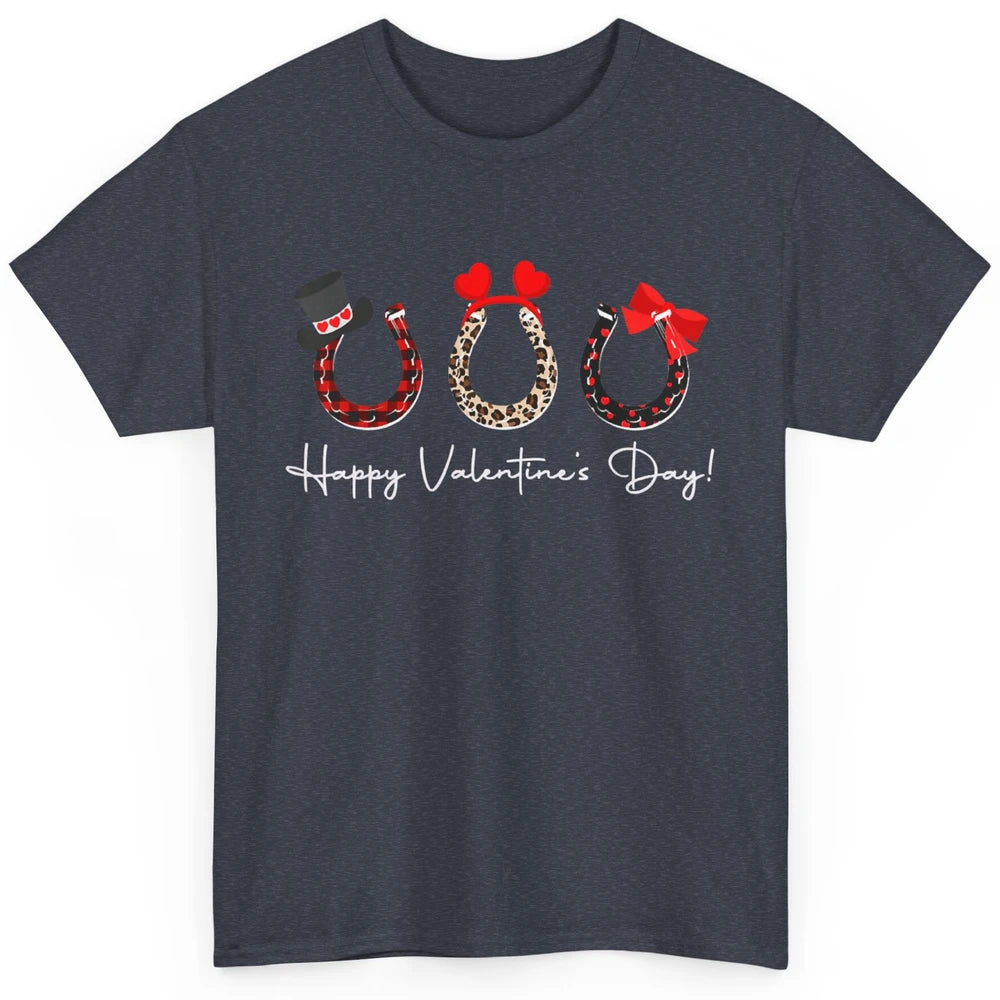 Leopard Red Plaid Heart Love Horseshoes Horse Lover Happy Valentine's Day Classic Unisex T-Shirt