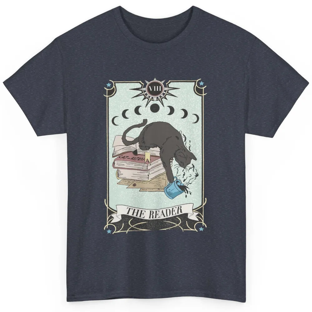 Retro Black Cat Books The Reader Tarot Card Halloween Reading Book Crescent Moon Classic Unisex T-Shirt