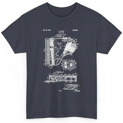 Piano Patent Style Vintage Grand Pianist Line Art Drawing Classic Unisex T-Shirt