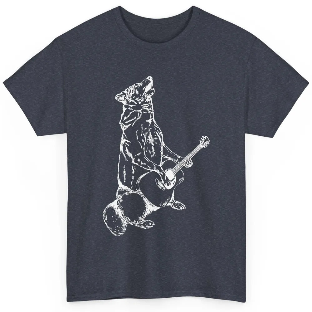 Retro Howling Wolf Playing Guitar Musician Guitarist Music Classic Unisex T-Shirt