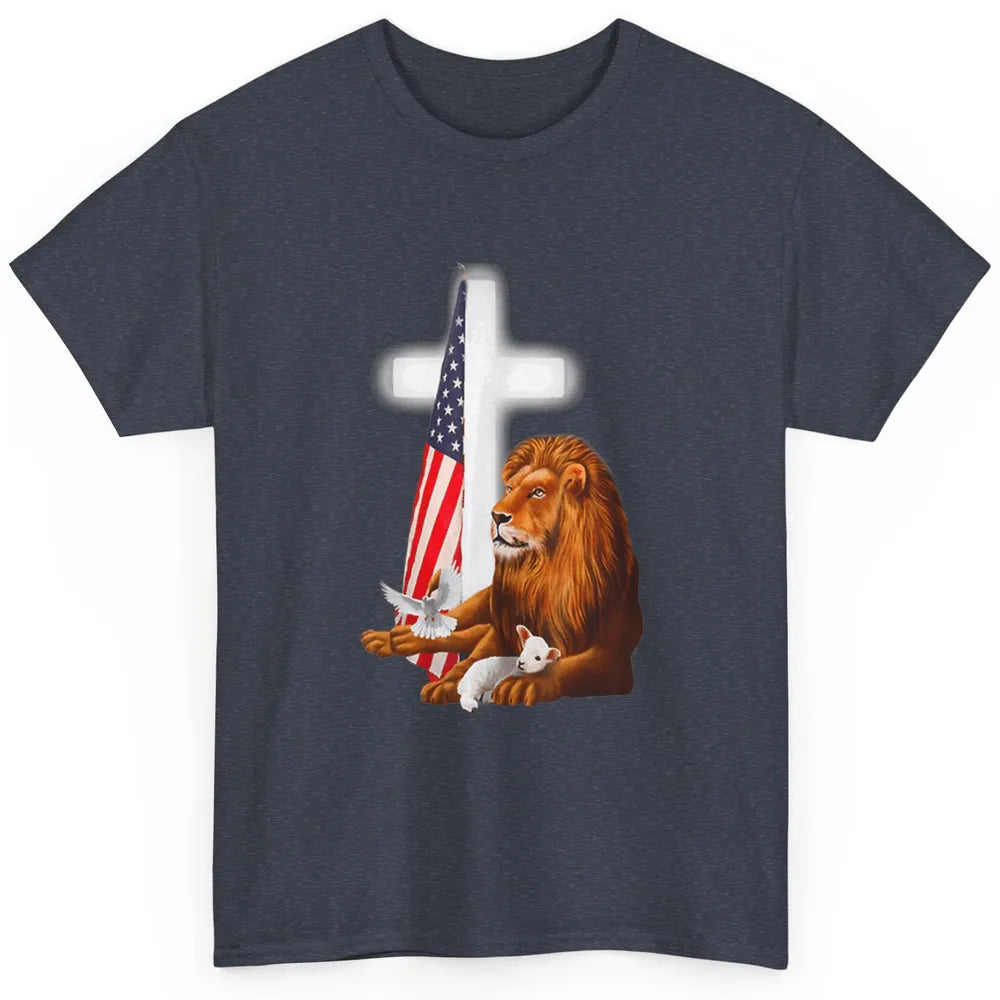 Patriotic Christian Lamb Bible Verse Lion Cross Religious Classic Unisex T-Shirt