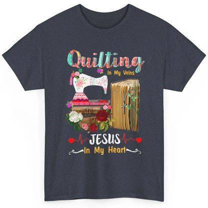 Quilting In My Veins Jesus In Heart Christian Retro Quilt Classic Unisex T-Shirt