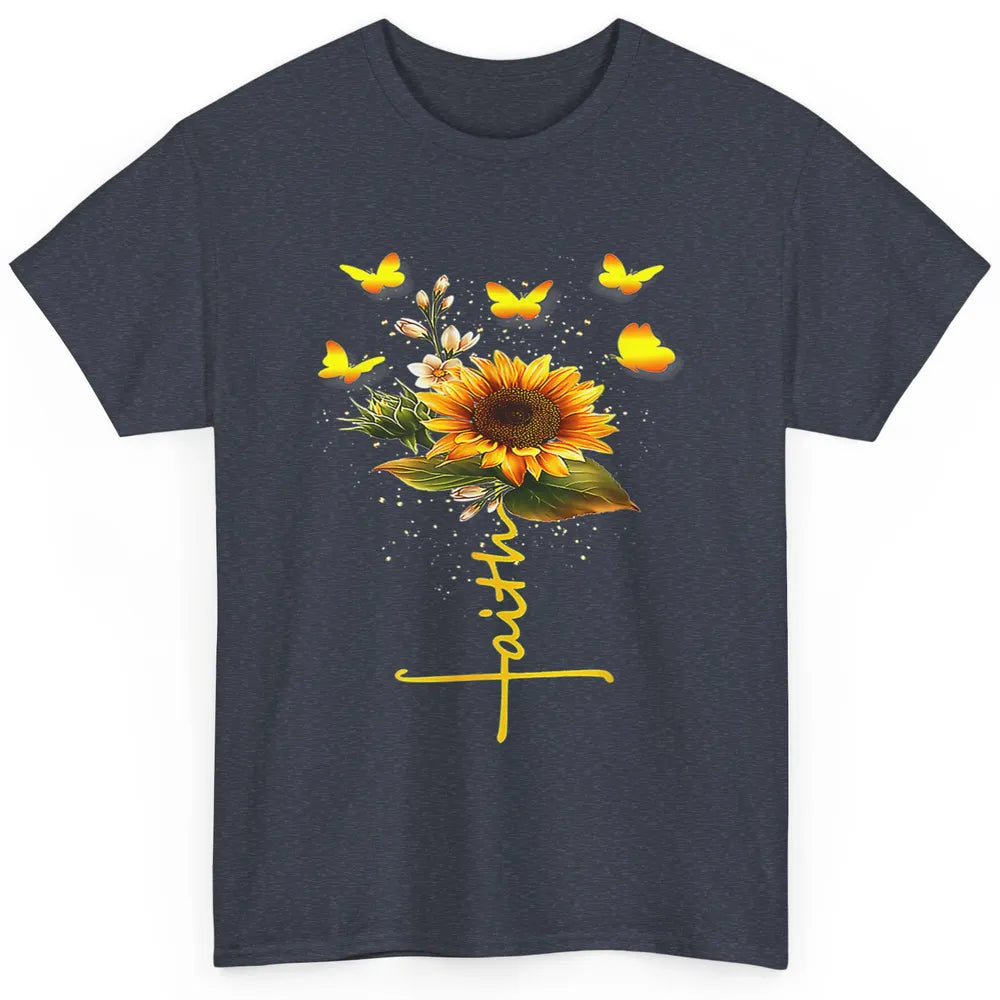 Vintage Faith Cross Sunflower Butterfly Christian Jesus God Classic Unisex T-Shirt