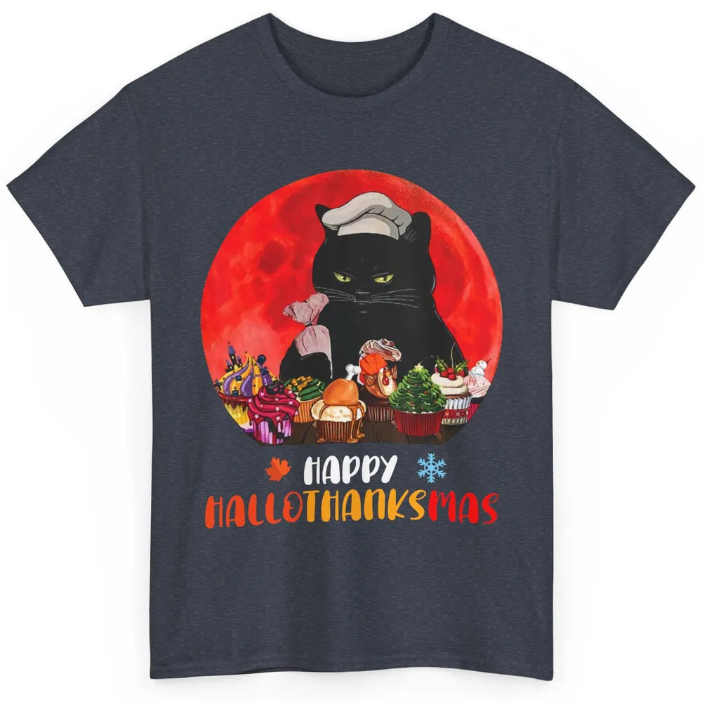 Black Cat Happy Hallothanksmas Baker Cat Halloween Christmas Classic Unisex T-Shirt