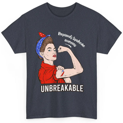 Raynaud's Syndrome Red Blue Ribbon Strong Woman Unbreakable Classic Unisex T-Shirt