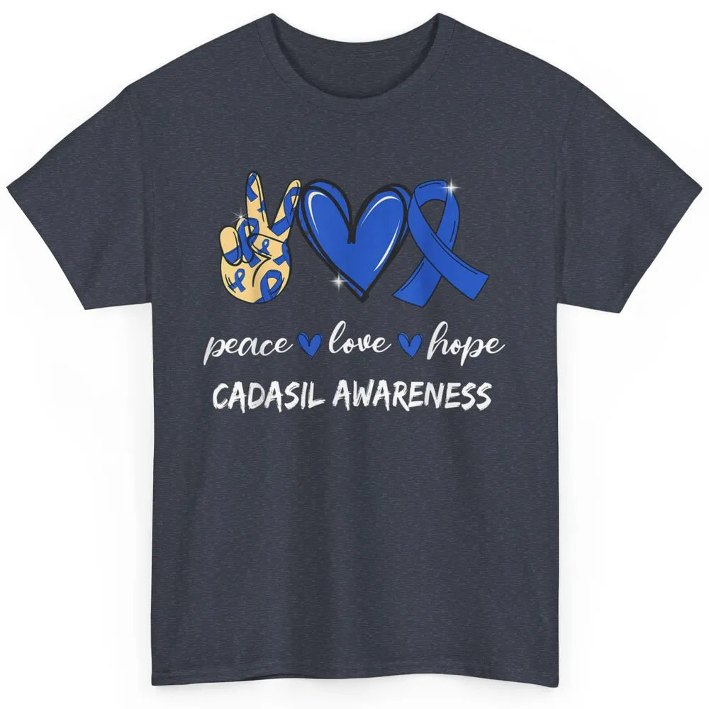 Peace Love Hope Heart Love Cadasil Awareness Blue Ribbon Classic Unisex T-Shirt