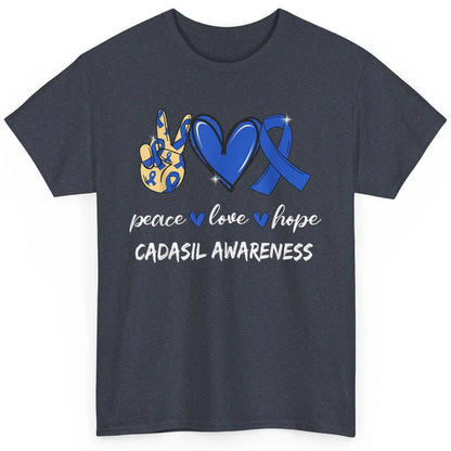 Peace Love Hope Heart Love Cadasil Awareness Blue Ribbon Classic Unisex T-Shirt