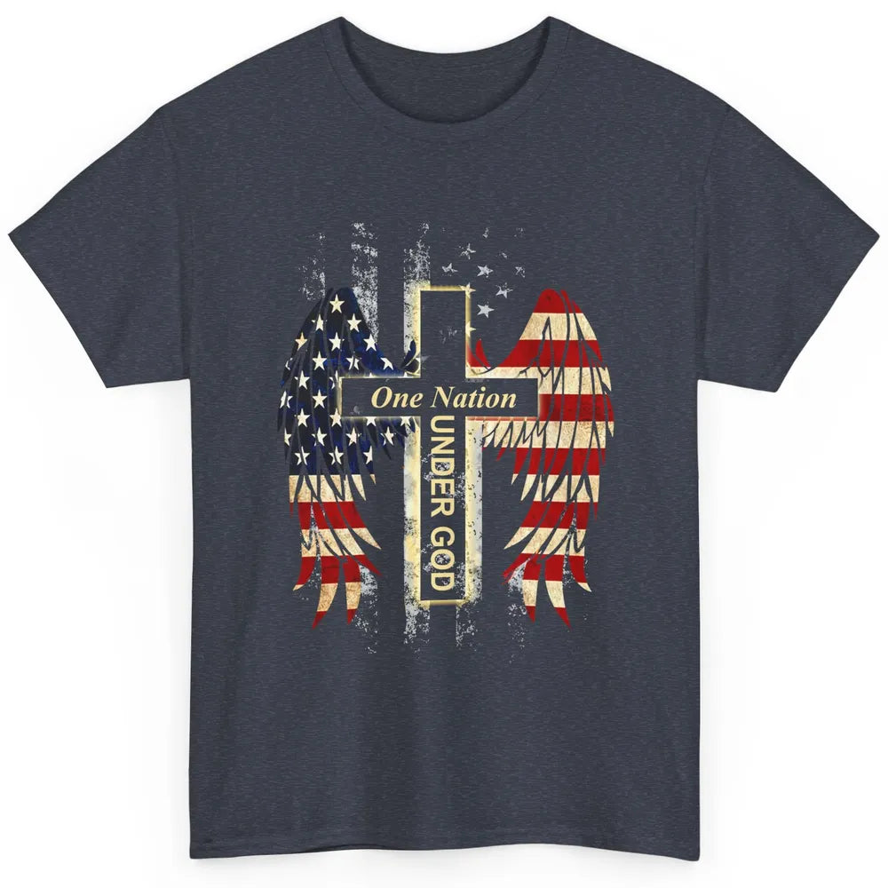 Patriotic One Nation Under God American Flag Faith Cross Classic Unisex T-Shirt