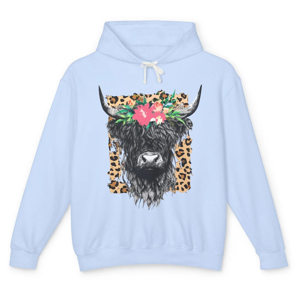 Leopard Floral Highland Cow Heifer Cattles Western Country Unisex Lightweight Hoodie