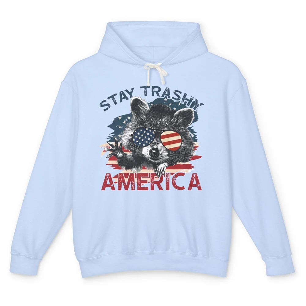 Raccoon US Flag Glasses Stay Trashy America Patriot Racoon Unisex Lightweight Hoodie